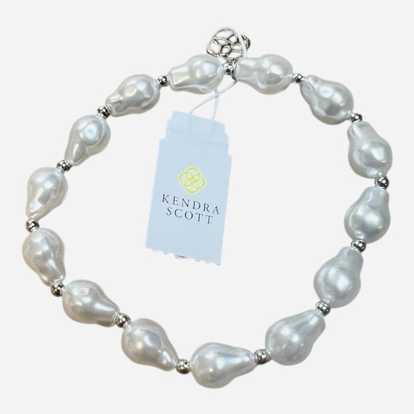 Kendra Scott Baroque Pearl Bracelet White Freshwater Pearls Silver Beads New - Picture 2 of 3